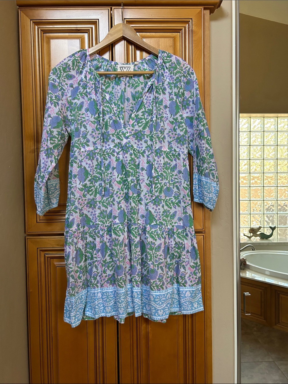 Green & Blue Floral cotton Tunic Dress